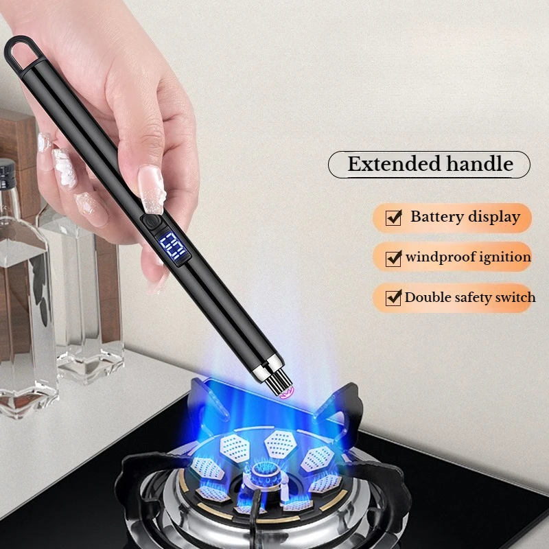 Metal Extended Windproof Electric Lighter Safe USB Rechargeable Metal Arc Pulse Igniter for Kitchen Candles