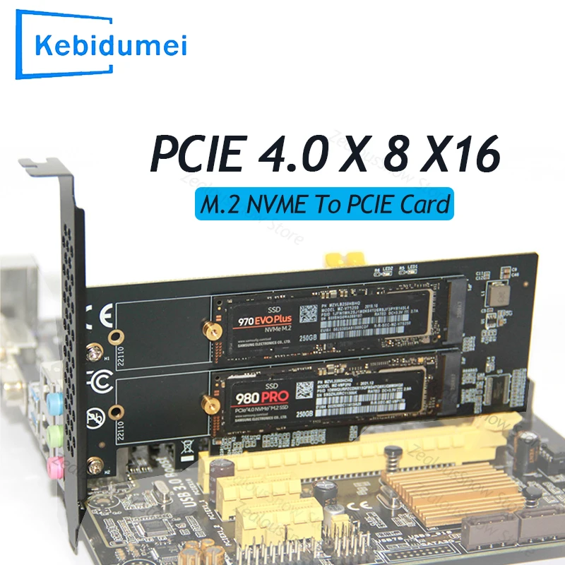 M.2 NVME to PCIe 4.0 x16 Adapter Expansion Card M.2 SSD PCIe4.0 X8 PC Motherboard For 2242 2260 2280 22110 Solid State Drives