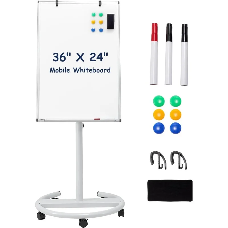 Mobile Whiteboard Standing - 36 X 24 Inches Magnetic White Board Easel, Height Adjustable Dry Erase Rolling White Boa