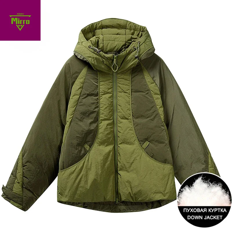 

Men 90% White Duck Down Jackets Winter Warm Puffer Jackets Color Block Patchwork Thicken Parkas Coats Unisex Padded Jackets