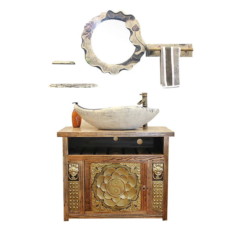 

Chinese bathroom cabinet combination sink basin combination bathroom floor new wash basin antique washstand