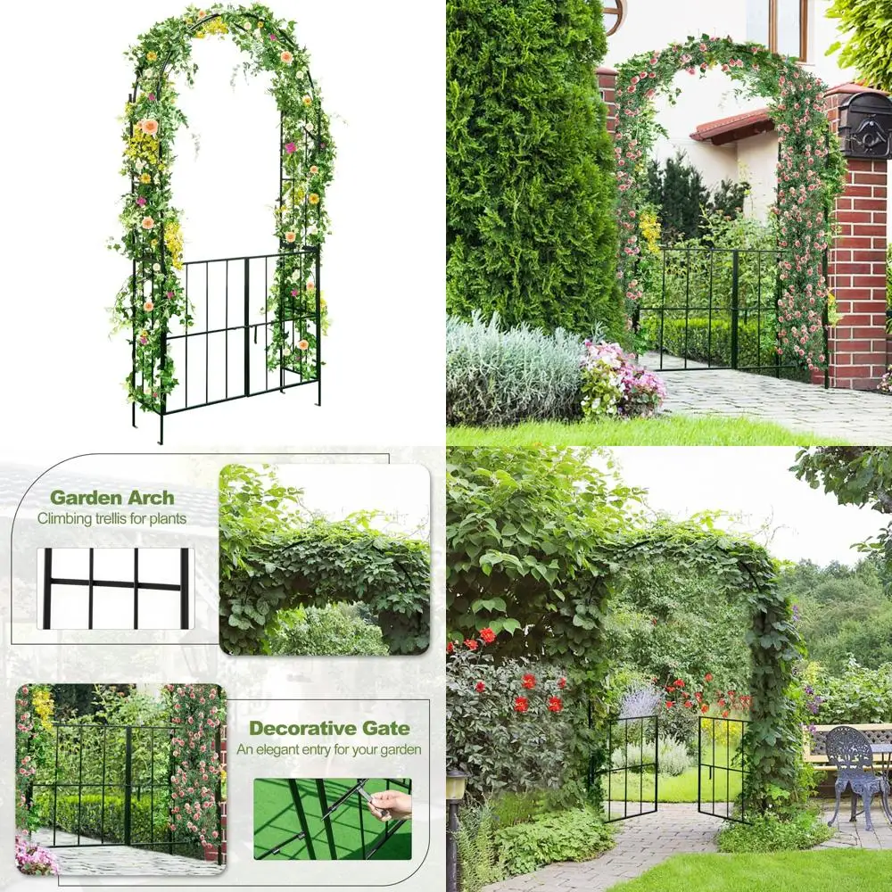 

Metal Garden Archway with Trellis for Climbing Plants, Roses, and Vines - 7.5 Feet Tall Outdoor Garden Arbor