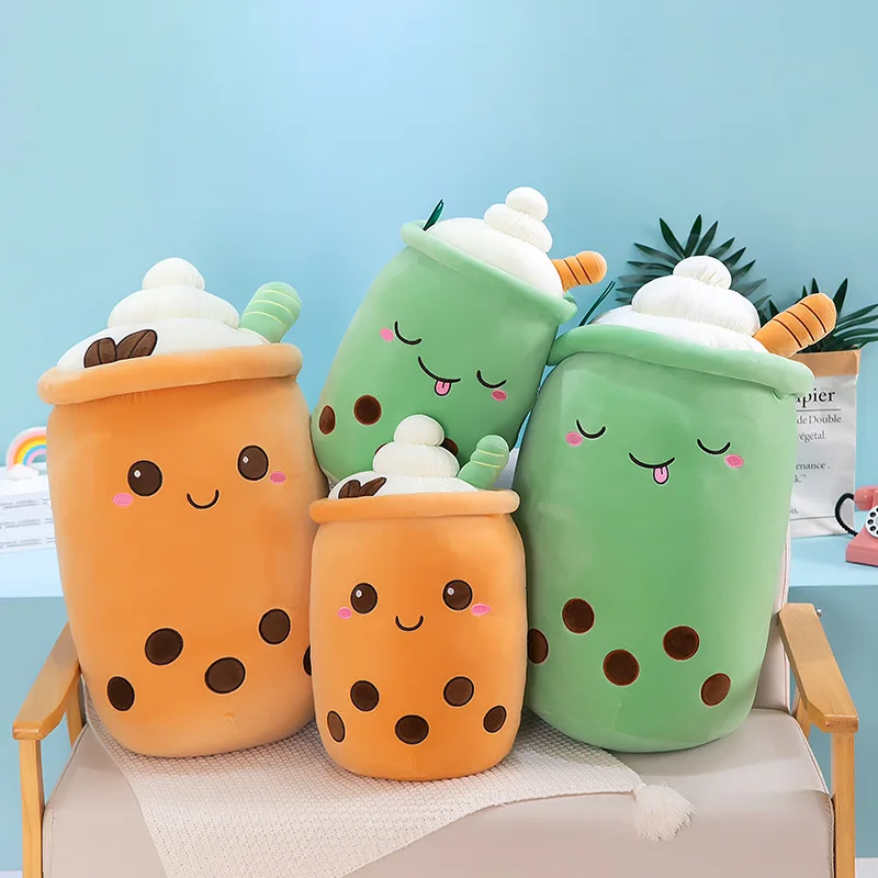 Nieuwe 24Cm Boba Gevulde Bubble Melk Thee Knuffel Plushie Gebrouwen Cartoon Cilindrisch Lichaam Kussen Cup Vormige Kussen Kids geschenken