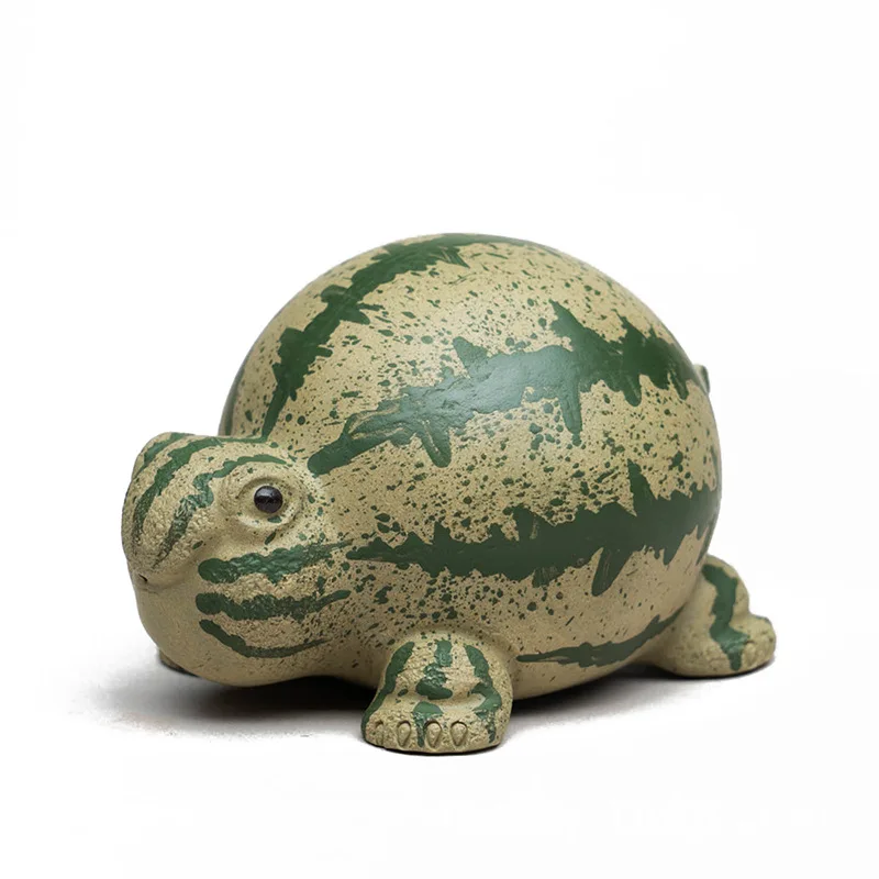 

Yixing Purple Sand Tea Pet Watermelon Turtle Shell Cover for Tea Table Decorations Tea Set Sculpture Gourd Eating Tortoise