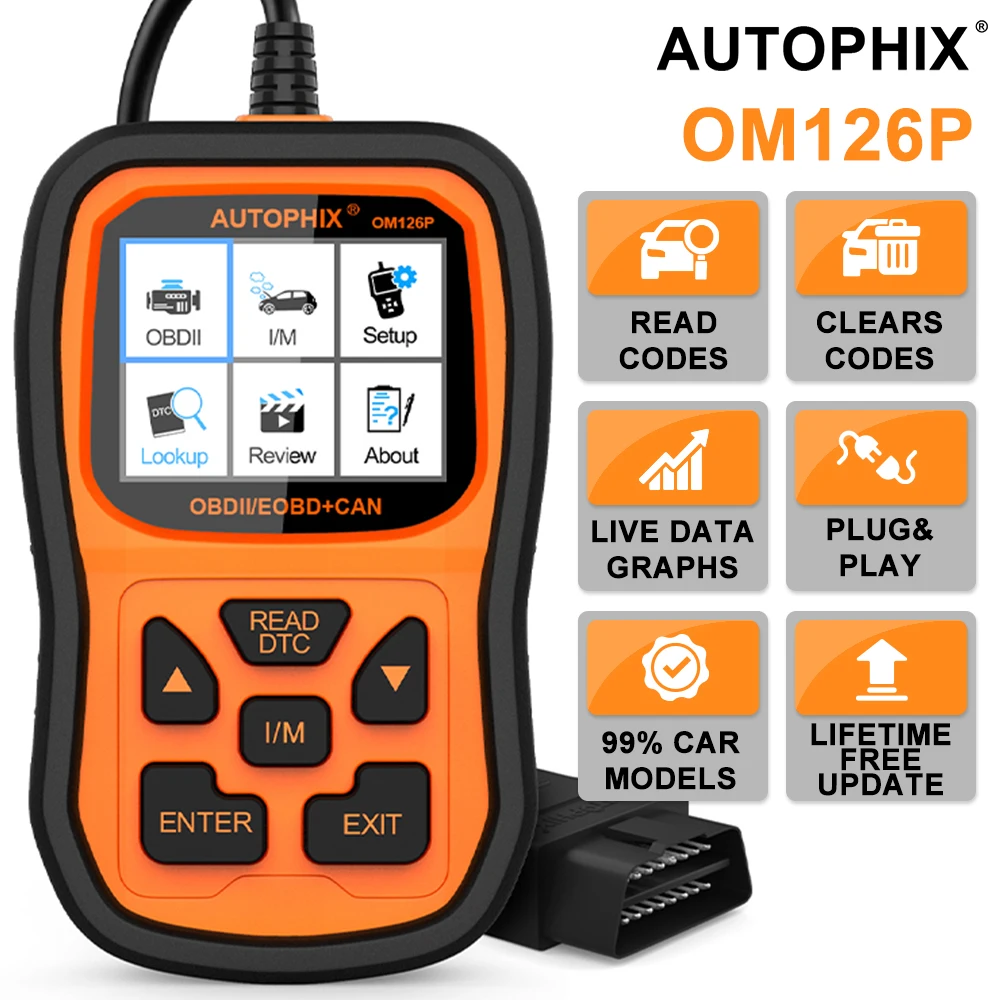 Autophix OM126P EOBD OBD2 Code Reader Live Data Stream DTC Lookup Car Diagnostic Tool Auto OBD2 Scanner