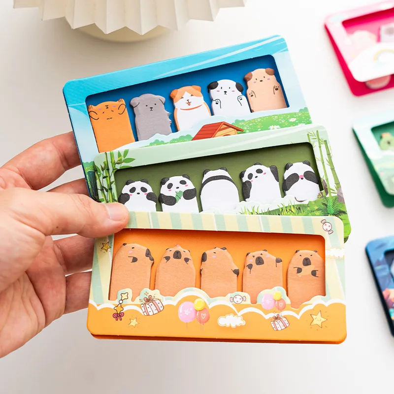 Cute Animal Thumb Post Sticky Notes for Students Cartoon Capybara Panda Cat Dog Memo Pads Classification Instructions Notepad