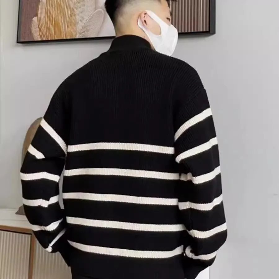 سترة رجالية كاجوال محبوكة بسحاب للخريف والشتاء بطبقة أساسية مخططة irt Hong Kong Sle عصرية غير رسمية متعددة الاستخدامات...