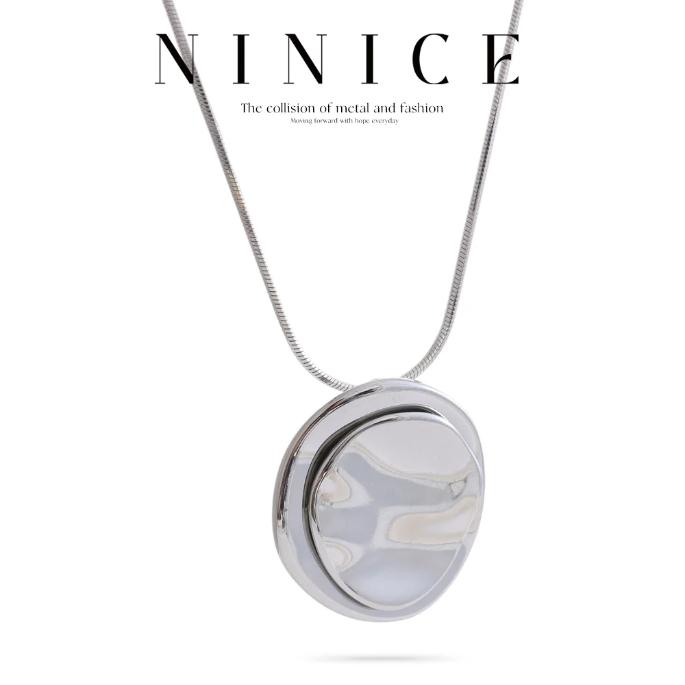 NiNice Necklaces for Women 316L Stainless Steel Original Double Circle Overlay Pendant Personalized Sweater Chain Fashionable