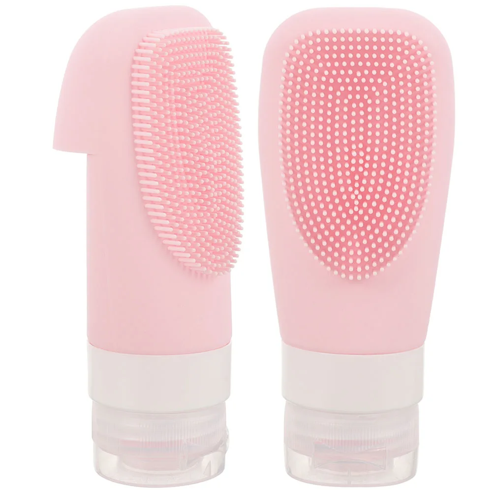 2 ชิ้นซิลิโคนขวดเดินทาง Push Type Dispensing คอนเทนเนอร์เปล่าสีชมพูขนาดเล็กขนาดโลชั่นแบบพกพา LeakProof แชมพู