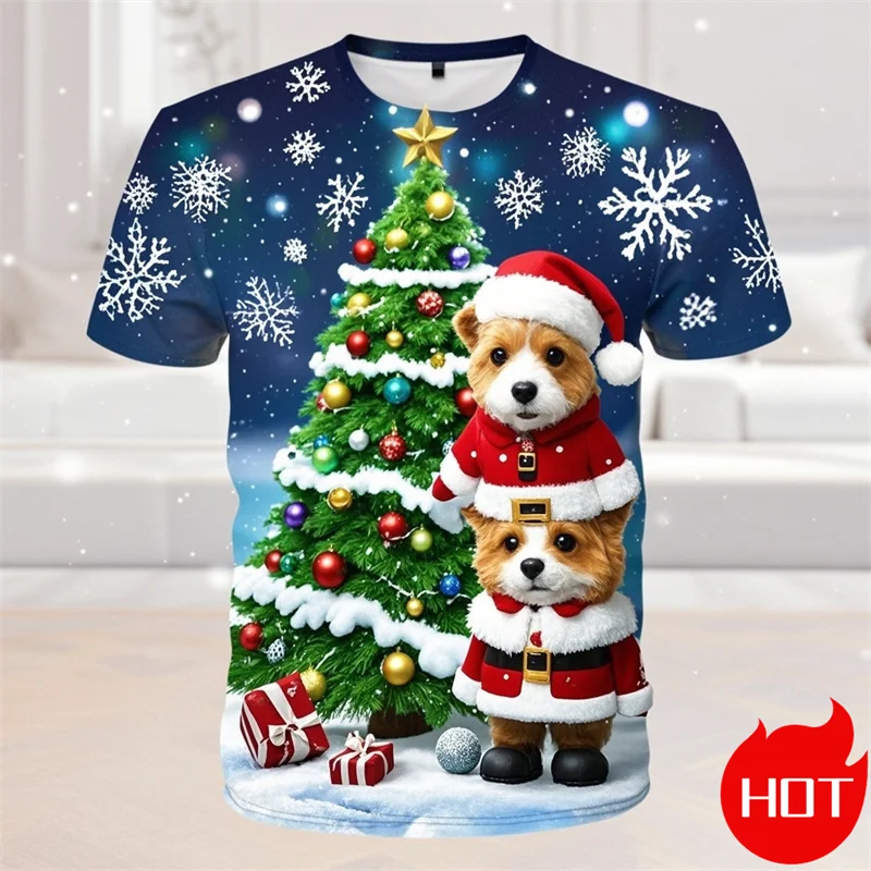 Summer Fashion 3D Merry Christmas Print T Shirt Cute Santa Xmas Christmas Trees Graphic T-shirts Men Funny Snowflakes Tee Shirts