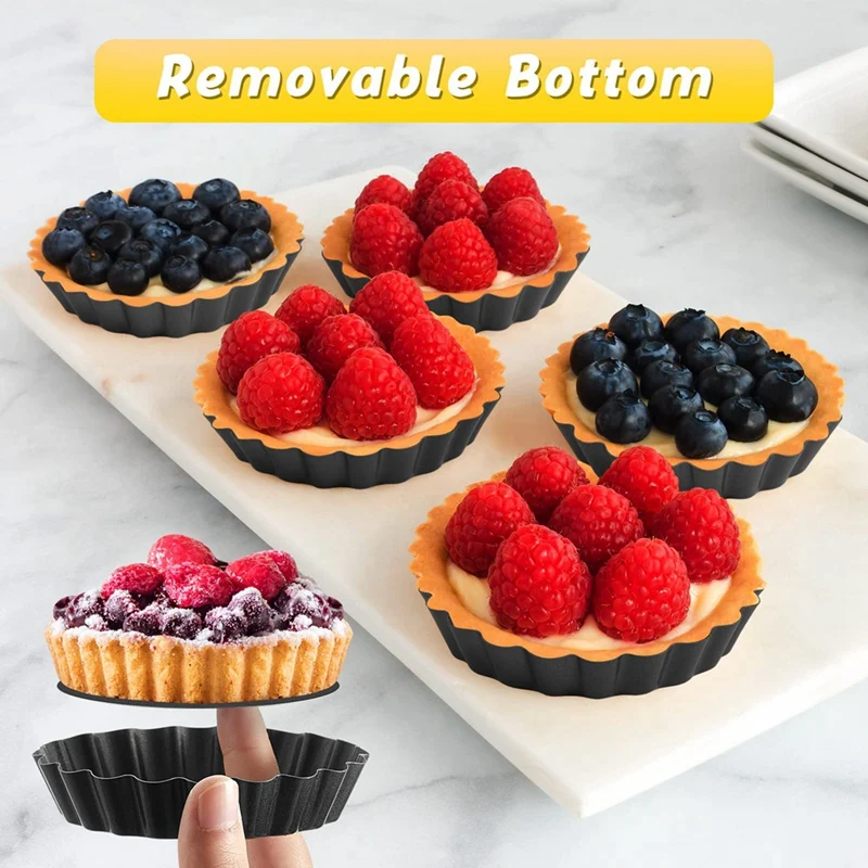 32PCS 3 Inch Mini Tart Pans Egg Tart Mold With Removable Bottom Round Quiche Pan Mini Pie Pans Bakeware Mold