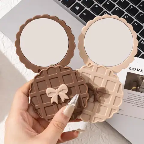 1PCS Waffle Shape Slide Double-Sided Makeup Mirror Portable Compact Pocket Hand Personalized Beauty Cosmetic Party Favor Mirror