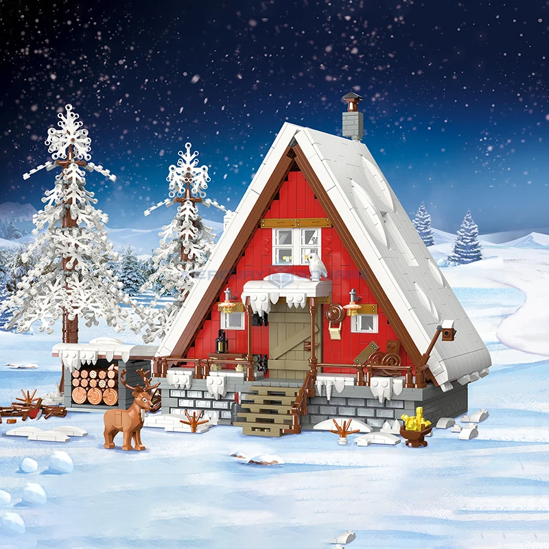 Santa Cabin Model Building Blocks MOC 89141 Wood House Bricks Snow Winter Forest View Modular Architecture Toy Kit for Xmas Gift