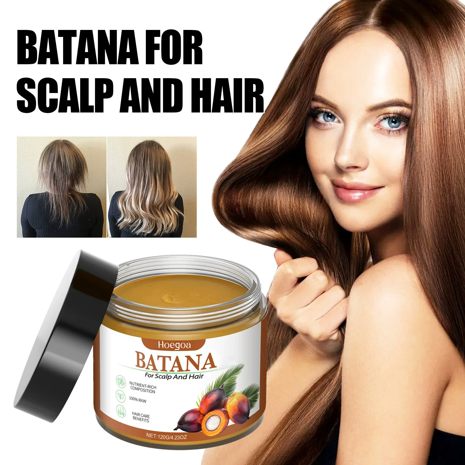 

100% Raw Natural Batana Hair Butter 120g For Dry Damaged Hair Deep Nourishing Scalp Care Hoegoa