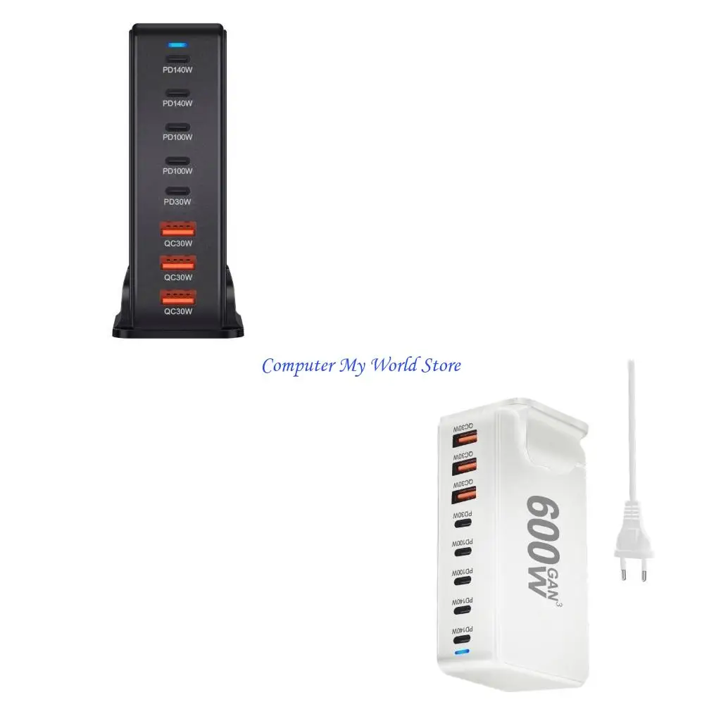 

600W USB C Charging Station 8 Ports Fast with 5 USB C and 3 USB A for 8 Devices Simultaneously Power Supply