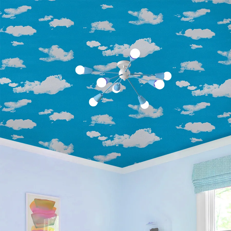 Blue Sky White Clouds Self Adhesive Wallpaper Princess Room Bedroom Ceiling Background Wallpaper Furniture Renovation Stickers