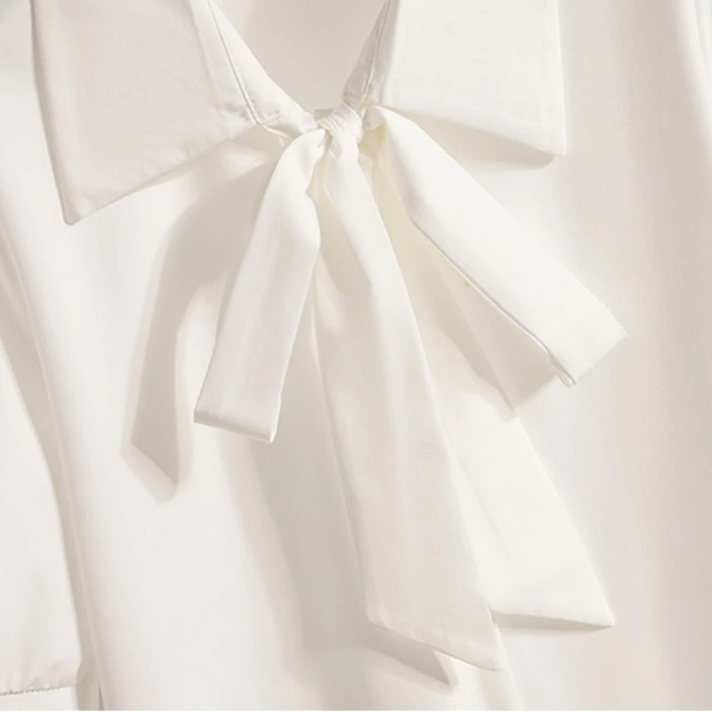 2025 ผู้หญิงแขนสั้นหลวมพลัสขนาดเสื้อElegantแขนสั้นเดี่ยวBreastedเสื้อBow Lace-Upเสื้ออเนกประสงค์
