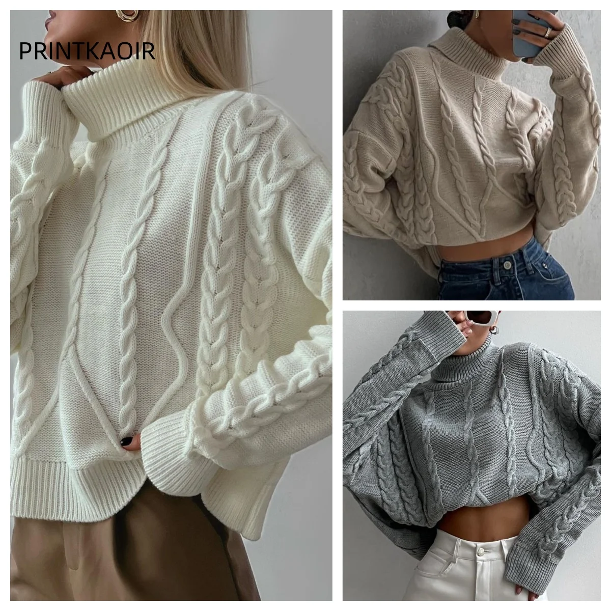 

Fashion Style Turtleneck Sweater Long Sleeve Pullover Knitted Tops Female Winter Clothes Jersey Knitwear Outfits Women Clothing