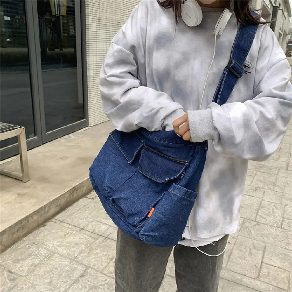 

Y2K Denim Canvas Bag Street Style Large Capacity Vintage Handbag Solid Color Shopping Bag Solid Crossbody Bag Women&Men