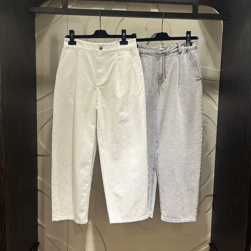 

High Waist Loose Fit Casual Cotton Denim Pants Lightweight Cool Feeling Versatile Straight Leg Jeans for Young Women Summer 2024