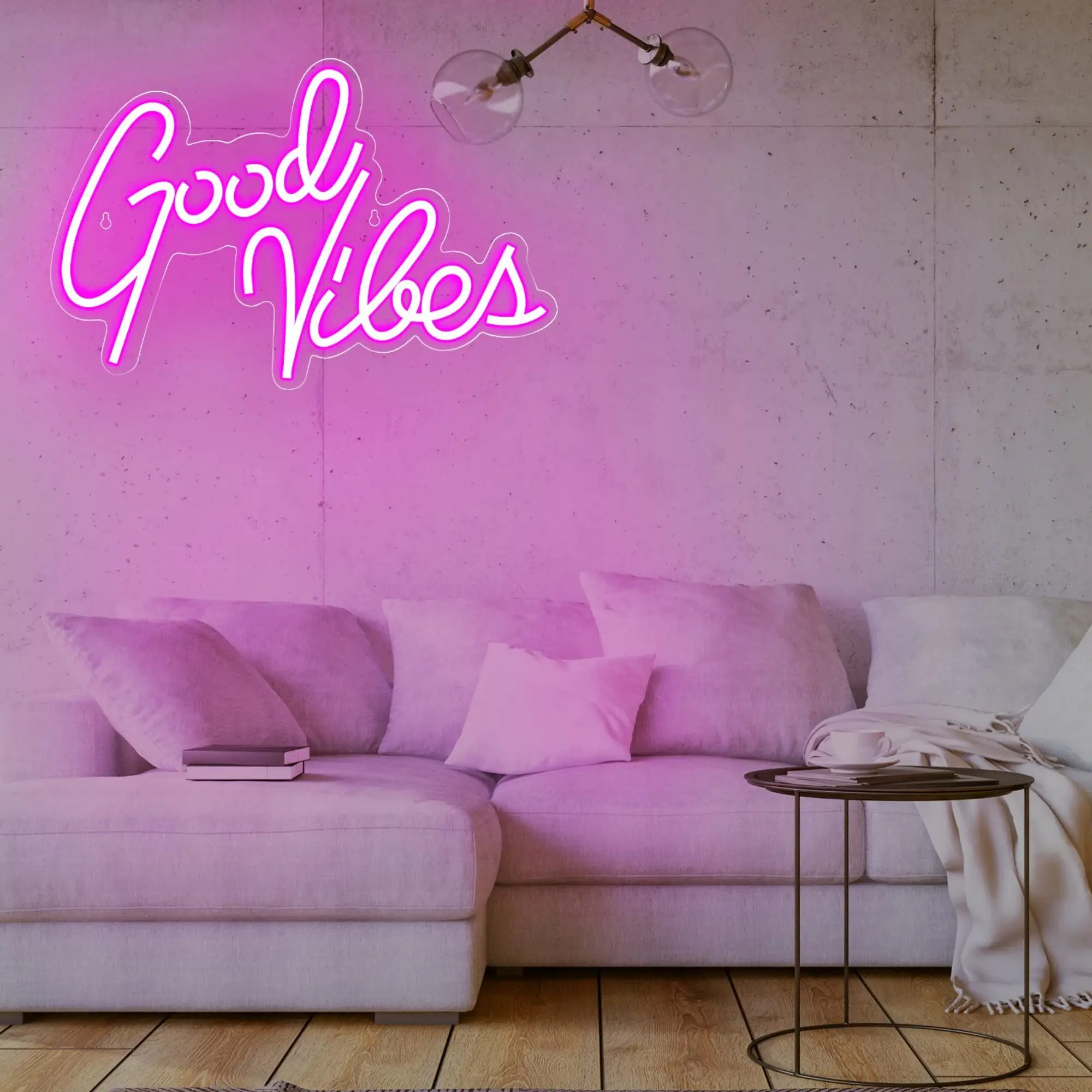 Good Vibes Neon Sign for Wall Decor, Pink Neon Lights for Room & Party Decor, USB Powered Neon Lights Signs for Lover, Friends