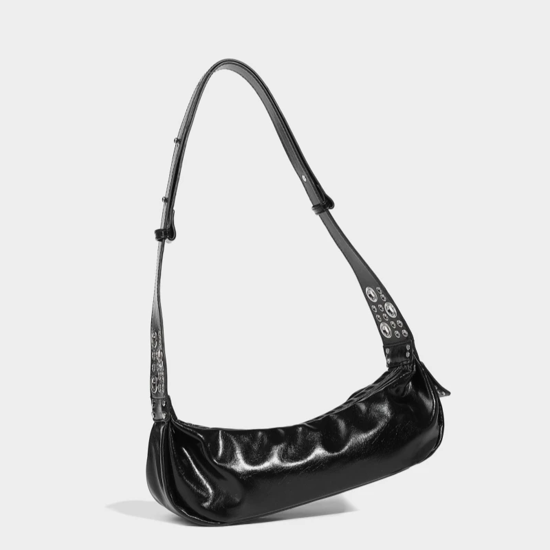 

Meet You 2025 Fashion Soft Leather Half Moon Bag Y2K Rivet Design Women's Small Armpit Motorcycle Crossbody Bag Bolsa Feminina