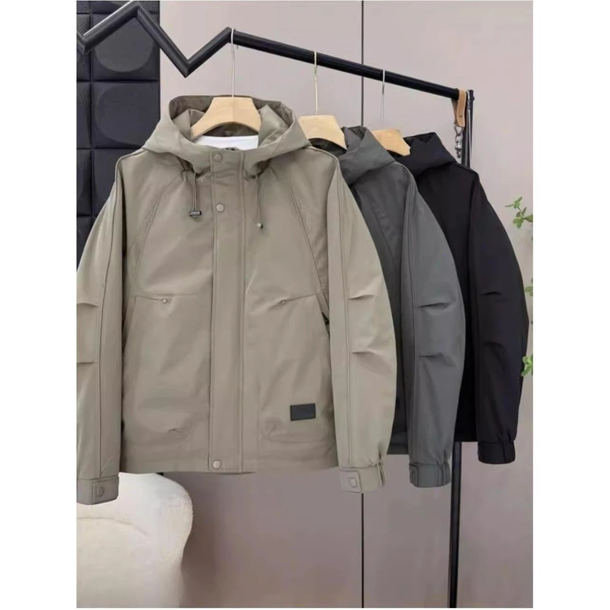 

Men's Casual Loose Fit Cotton-Padded Hooded Jaet Spring Autumn Color Zipper Closure Polyester Fabric Youth Faion