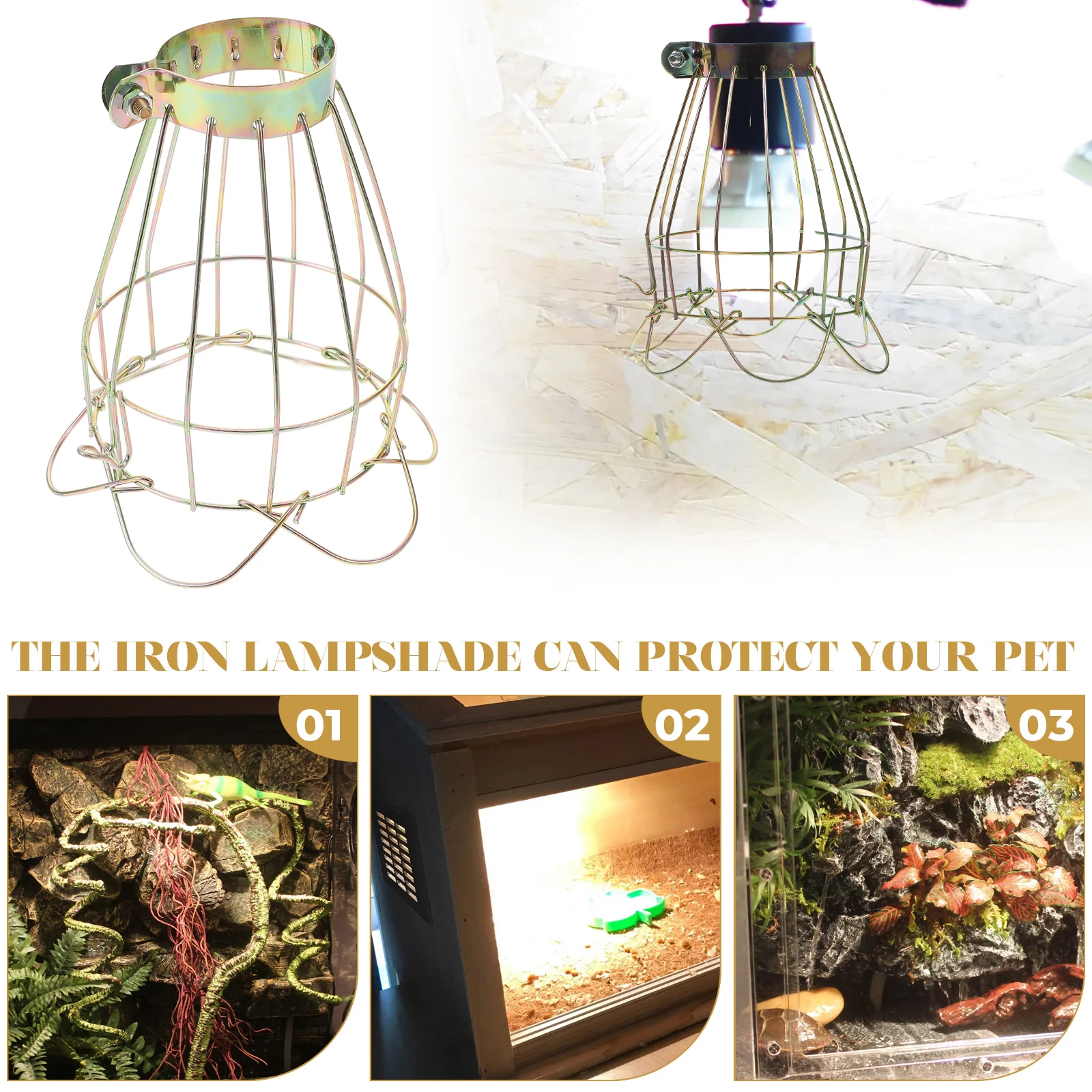 

Anti Scald Lampshade Reptile Heat Light Fixture Protector Mesh Cover Terrarium Habitat Accessory Golden Wire Pet Supplies Dome