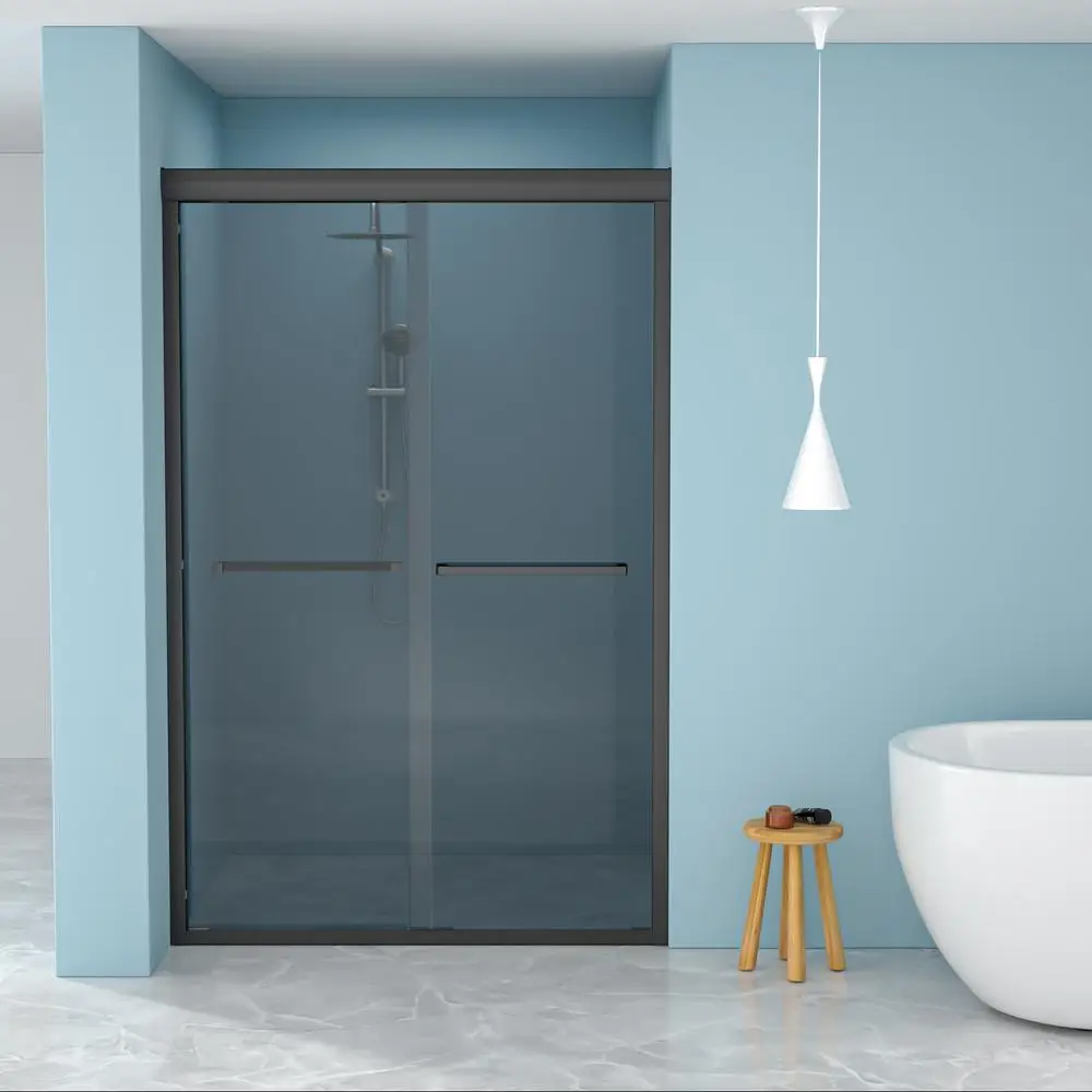 

48" x 76" Sliding Shower Door 8mm Tempered Grey Glass with Matte Black 304 Stainless Steel Frame Reversible Waterproof Design
