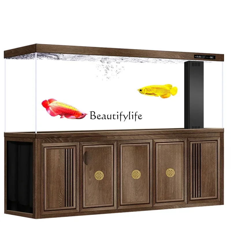 

FG26New Chinese Dragon Fish Tank Super White Large Floor Bottom Filter High-End Home Screen New