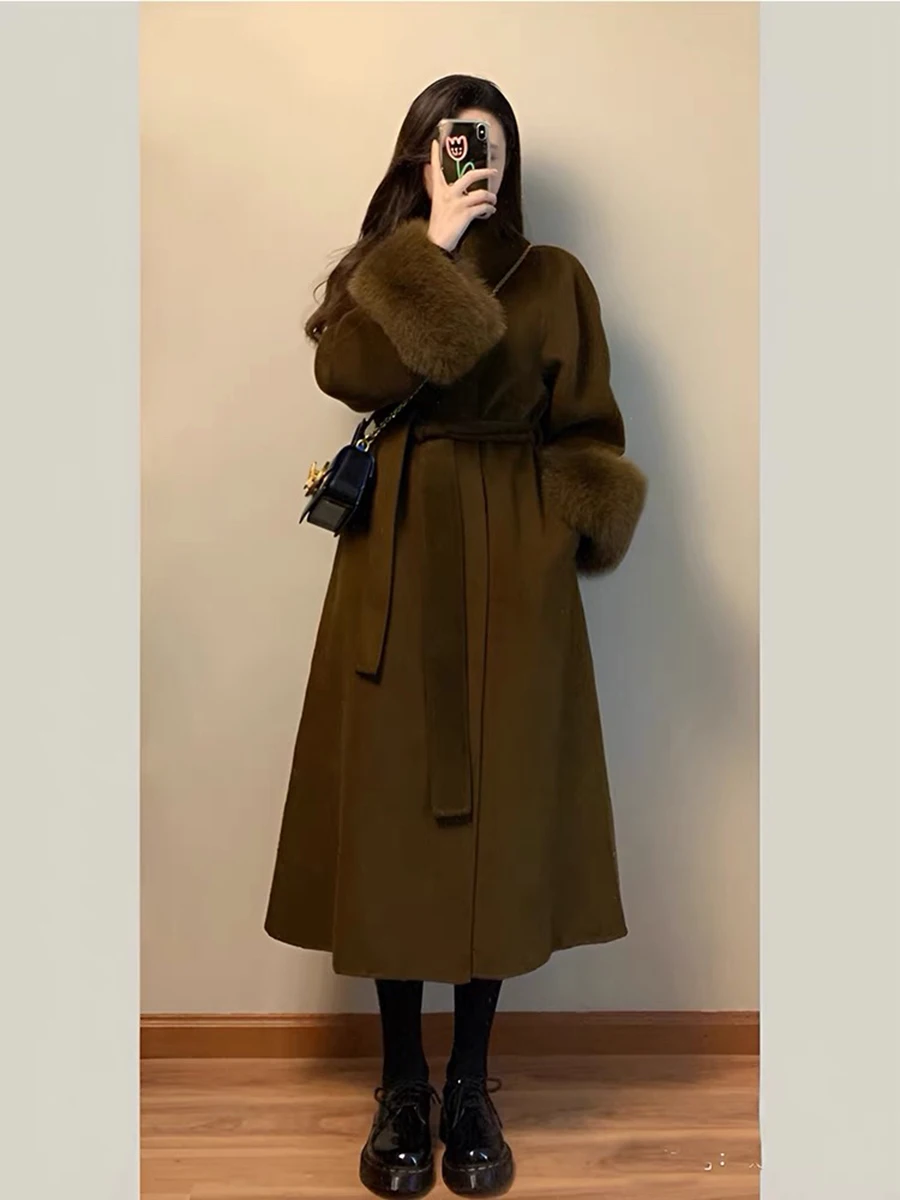 Ele Double-Faced Camere  Fur Coat Women's plus Size Winter New Sle Woolen Outerwear Korean Sle Straight Cut