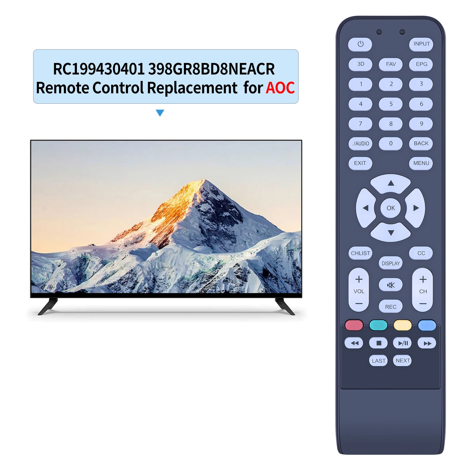 Remote control RC1994304/01 398GR8BD8NEACR for AOC samrt tv