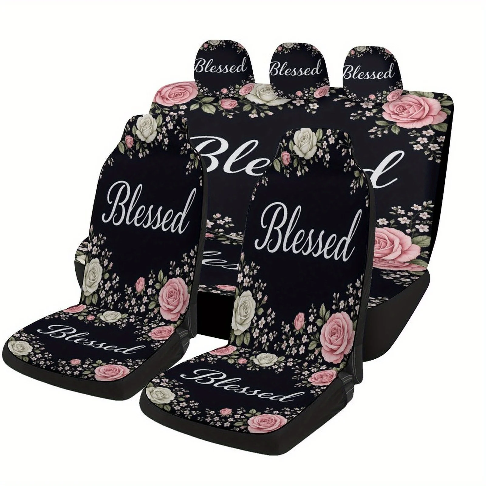 Blessed Floral Designed Car Seat Cover Set For Most Cars, Decorative Fashionable High-quality Car Seat Protector Covers Full Set