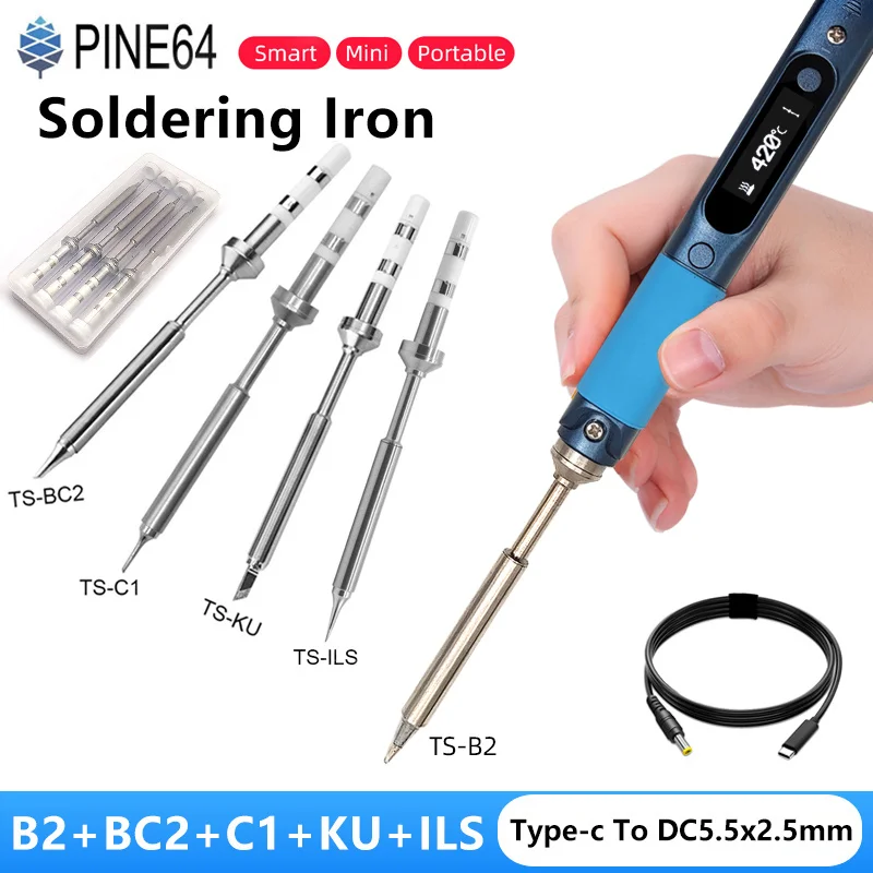 Pine64 Intelligent Constant Temperature Portable Electric Mini Smart Soldering Iron Pinecil-BB2 BC2 KU C1 Tip With DC5525 Cable