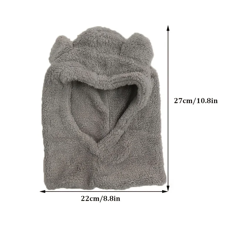 Cute Bear Ears Beanies Women Winter Head Hood Scarf Hat Cap Thicken Cozy Warm Bonnet Female Lamb Balaclava Riding Bobble Hat