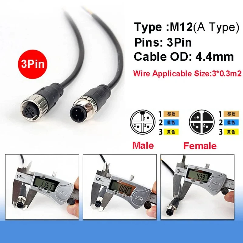 1Pcs M12 Sensor Connector 2 3 4 5 8 Pin Male / Female Aviation Plug IP67 Waterproof Wire A Type 20cm PVC Cable