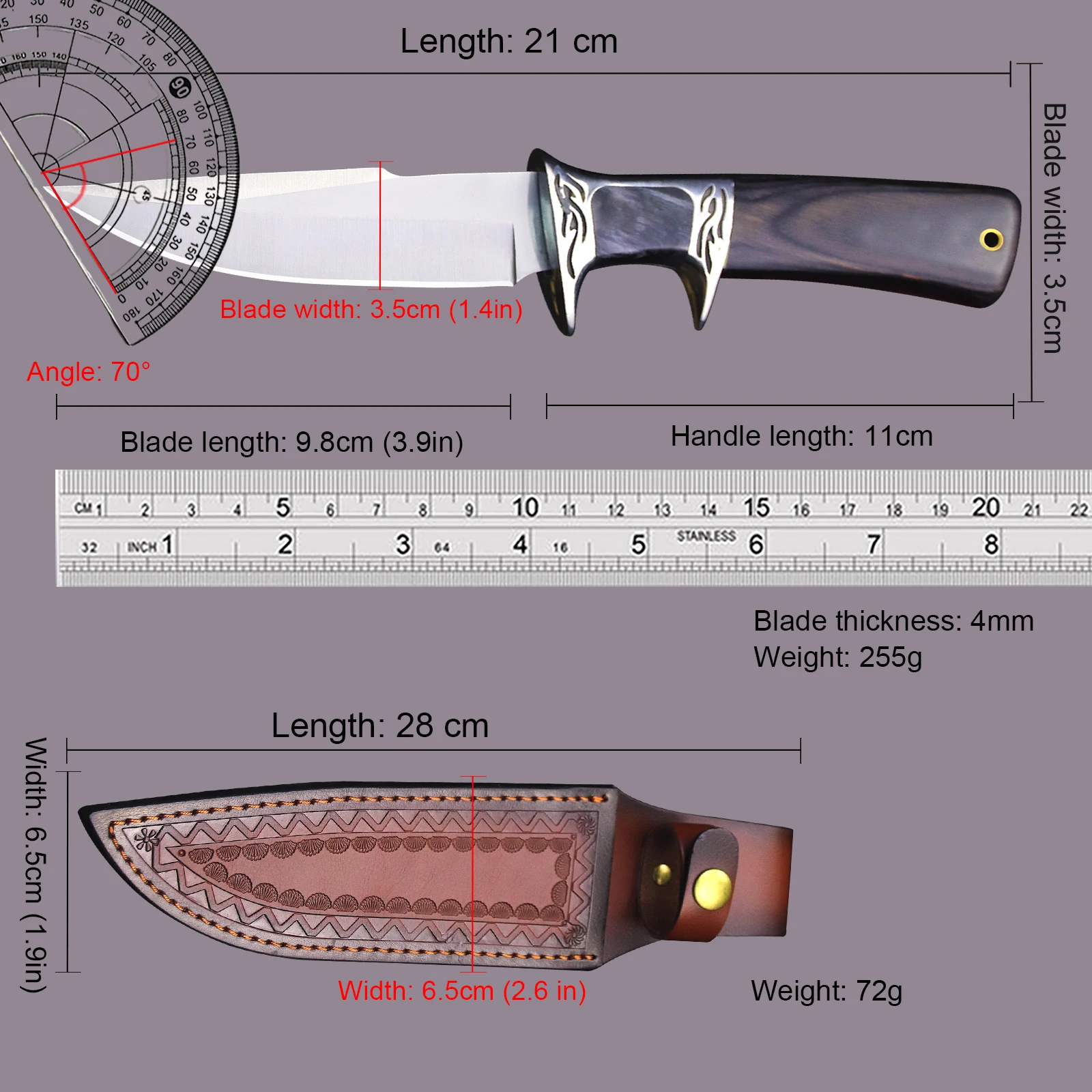 DEHONG USA 440c Steel Outdoor Hunting Knife, Jungle Survival Knife, Camping EDC Tool Knife