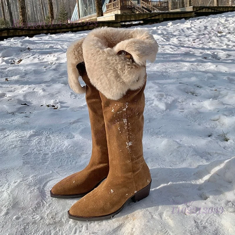 

Коричневые короткие плюшевые замшевые зимние ботинки для женщин, теплые черные ботинки на низком каблуке, серые ботильоны выше колена для девочек, с рюшами и вставками в стиле пэчворк