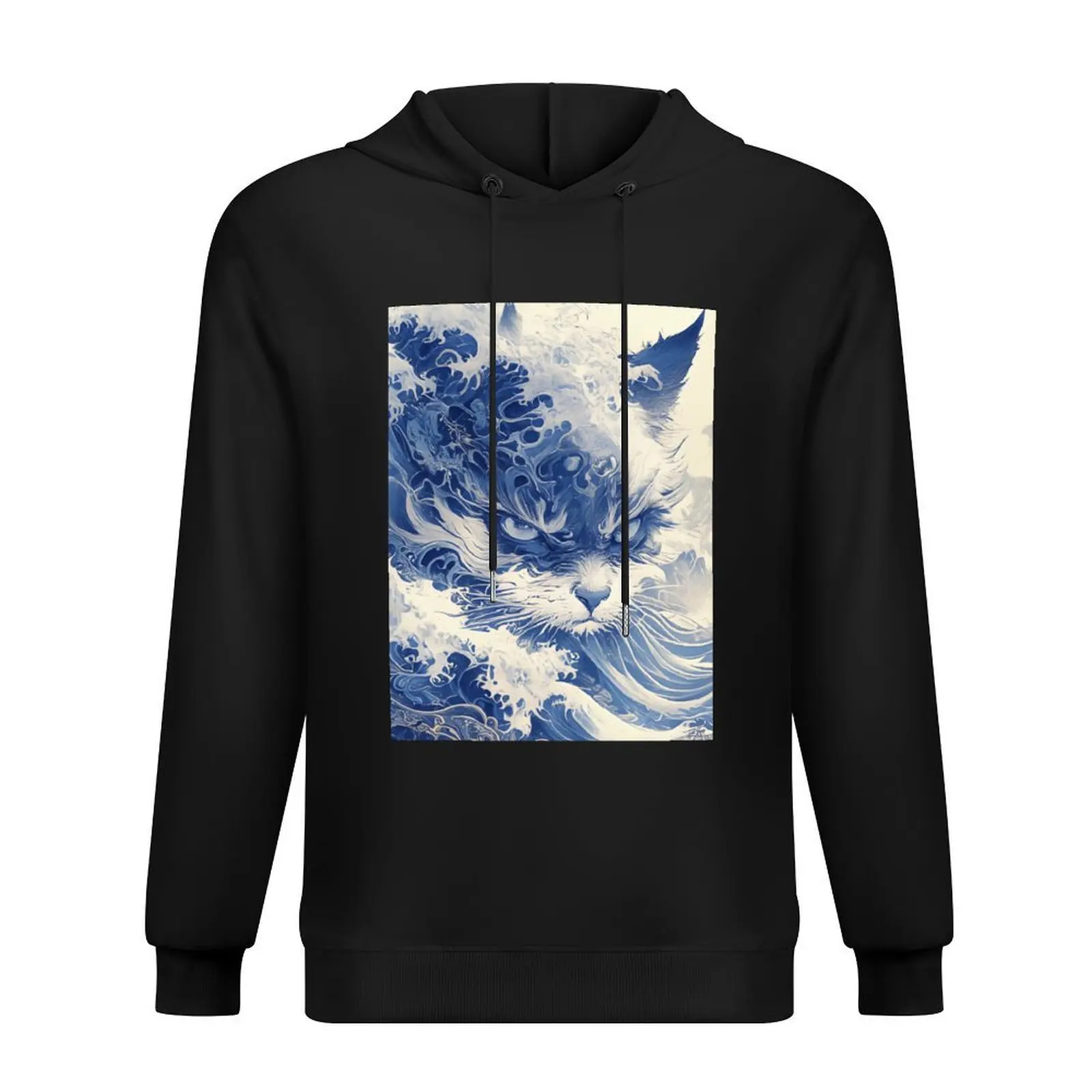 

Cat Rises from Swirling Blue Waves Hoodie men's clothes men clothes autumn jacket men korean style clothes mens hoodie