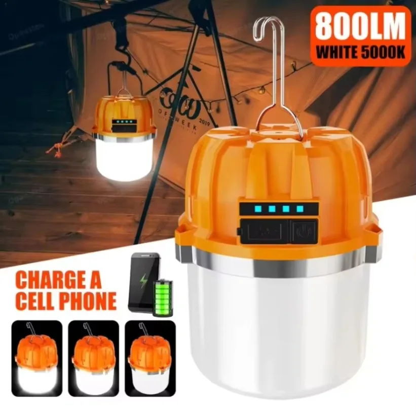 

500W LED Camping Lantern USB Rechargeable Portable Lamp Bulb Flashlight with Power Display Emergency Light for Outdoors Fishing