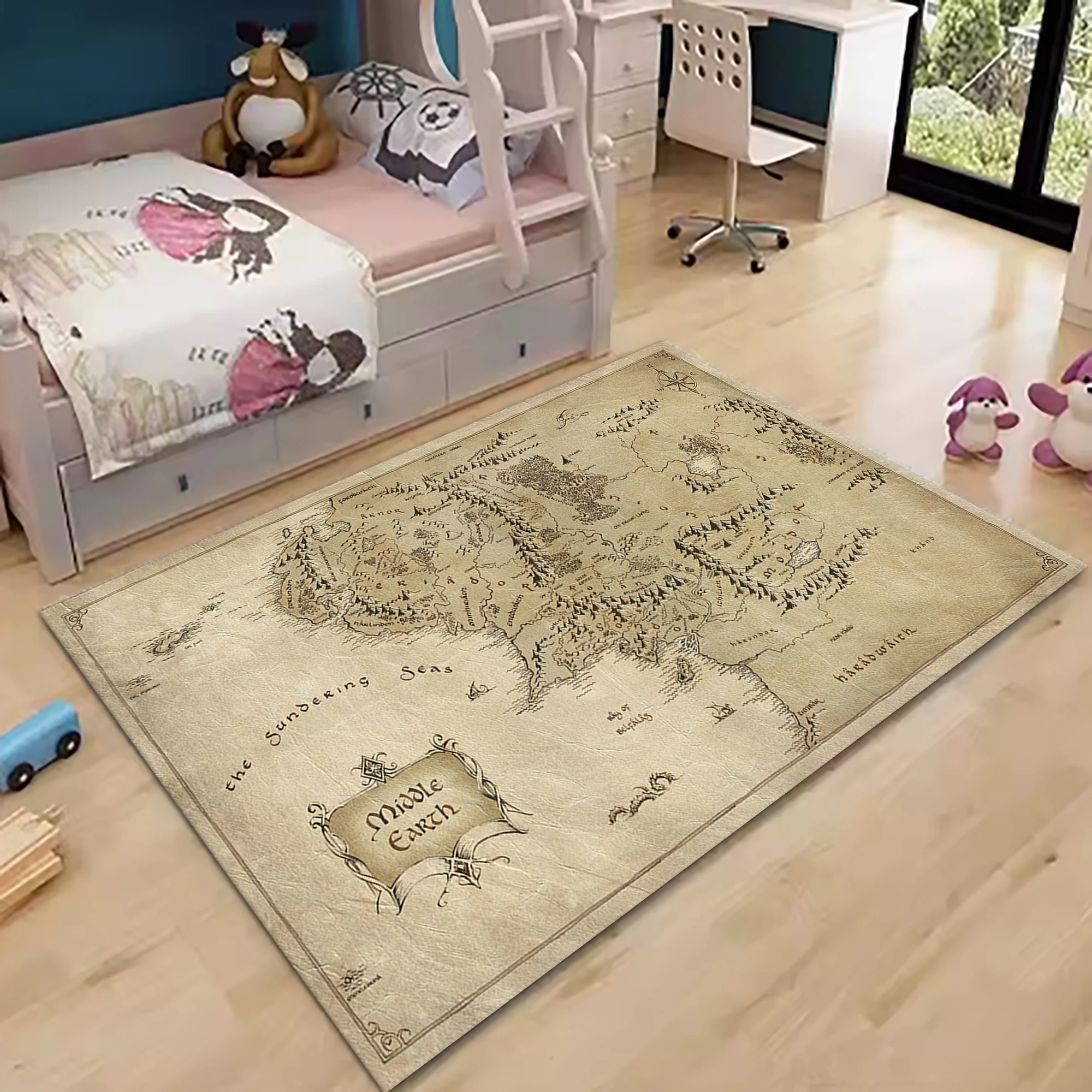 Middle Earth Map l-Lords Of The R-Rings Print Teppich Teppich für Wohnzimmer Flur Schlafzimmer Fußmatte Kinderzimmer Spielen Bodenmatte Geschenke