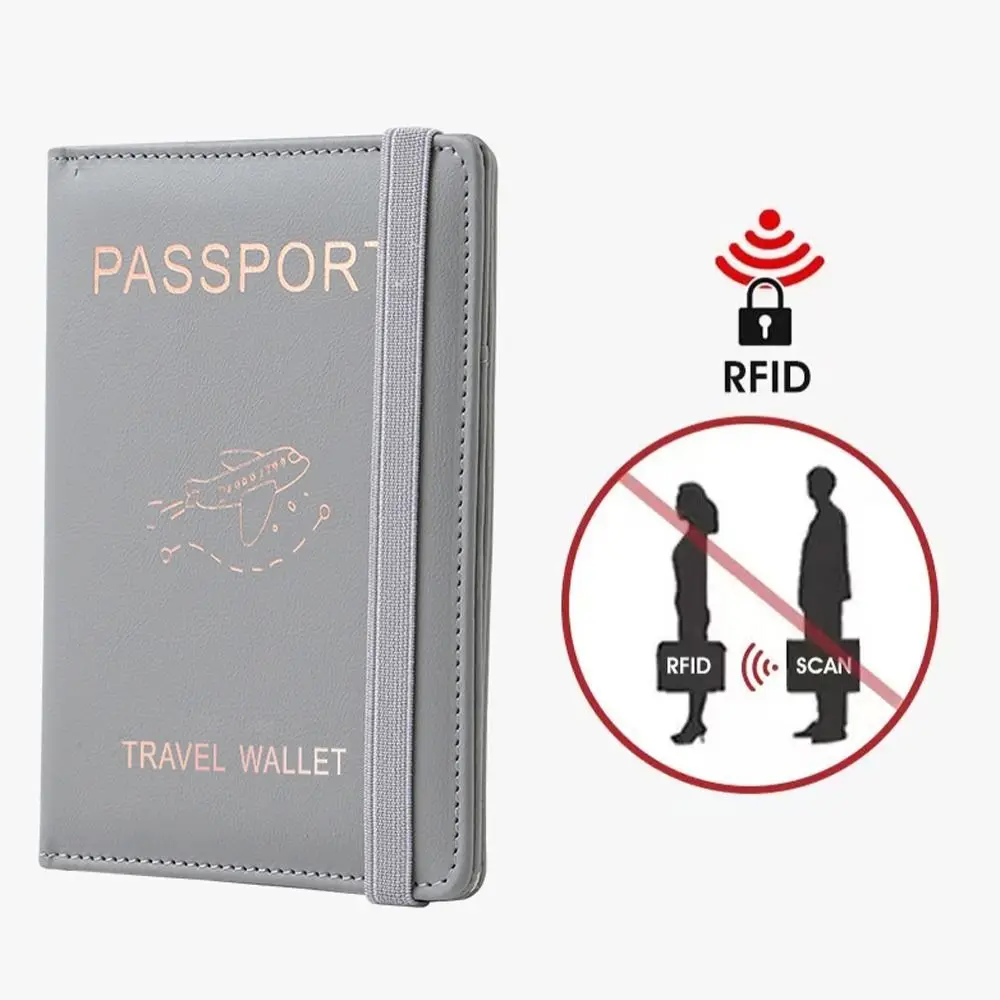 Portafoglio porta passaporto con lettera porta carte d'identità stampato con blocco RFID in pelle PU con portamonete in pelle con fascia elastica