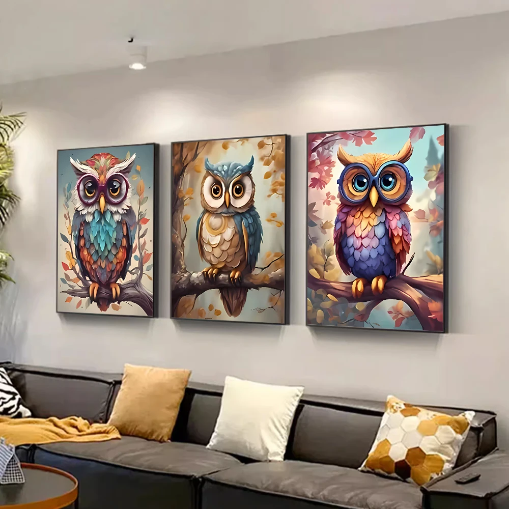 Canvas Print Painting, Colorful Owl Pattern, Modern Niche Style, Living Room And Dining Room Entrance Bedroom Table Top Decor