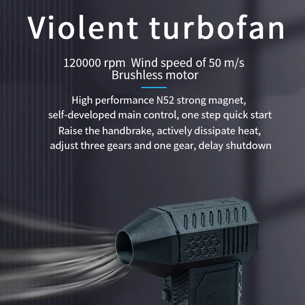 

Turbo Blower Fan Mini Turbo Jet Fan Violent Turbofan 3 Speed Settings Rechargeable 120000RPM Brushless Motor 50m/s Dust Blower