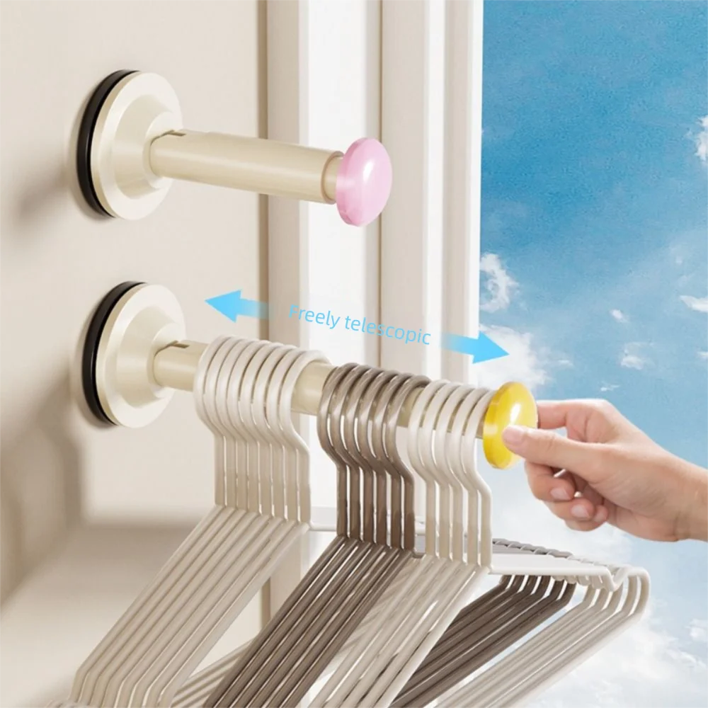 

Retractable Clothes Hanger Storage Rack Scalable Suction Cup Suction Cup Telescopic Hanger Space-saving No-Drill