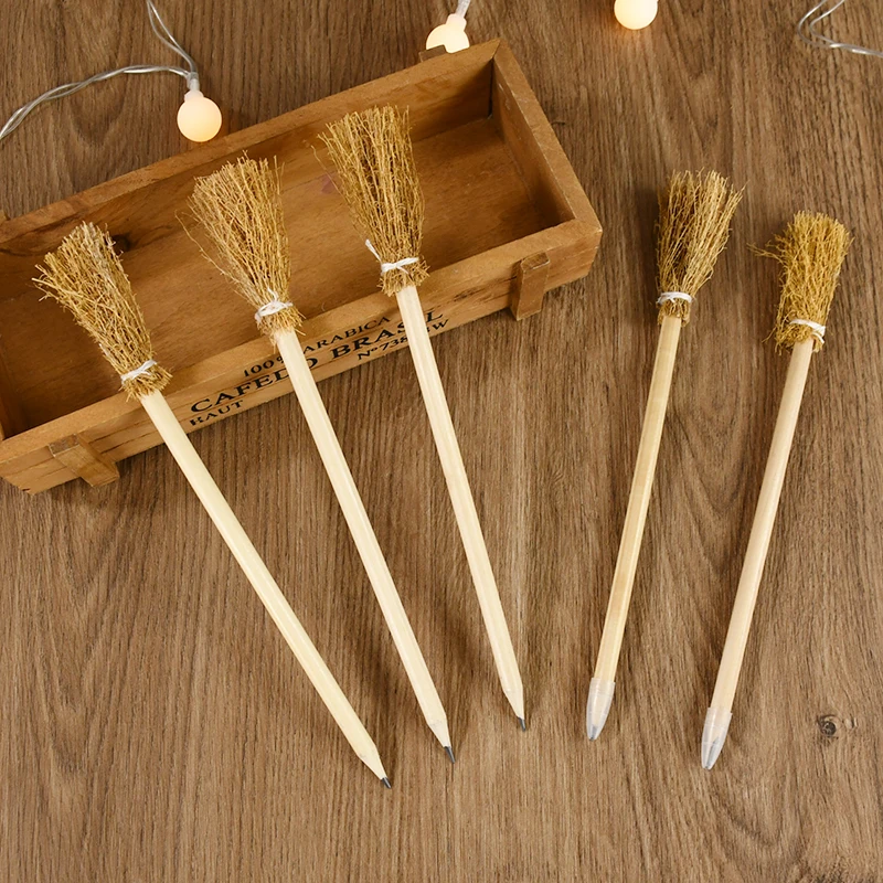 10Pcs Witch Broom Pencils Kids Halloween Birthday Party Favors Gift Props Goodie Bag Filler Wooden Writing Pencil School Prize