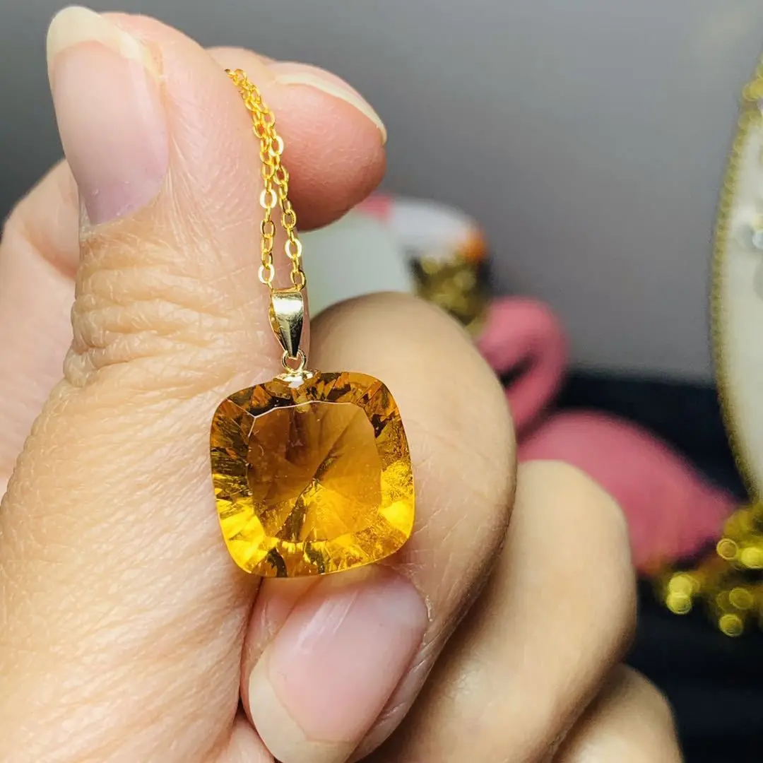 

ZECAA Citrine 925 Jewelry Pendant Woman Citrine Pendant With Natural Citrine Gemstome 14*14mm Silver Citrine Pendant Jewelry