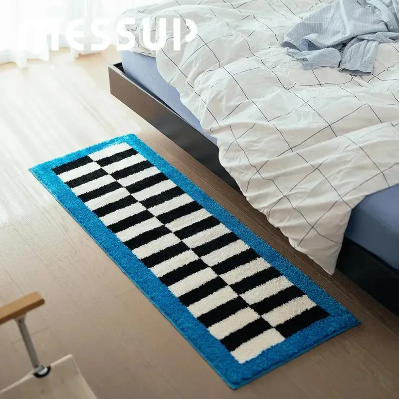VIKAMA Ultra Soft Plush Geometric Striped Rug Low Pile Non-Slip Area Carpet for Living Room Bedroom Bedside Home Decor