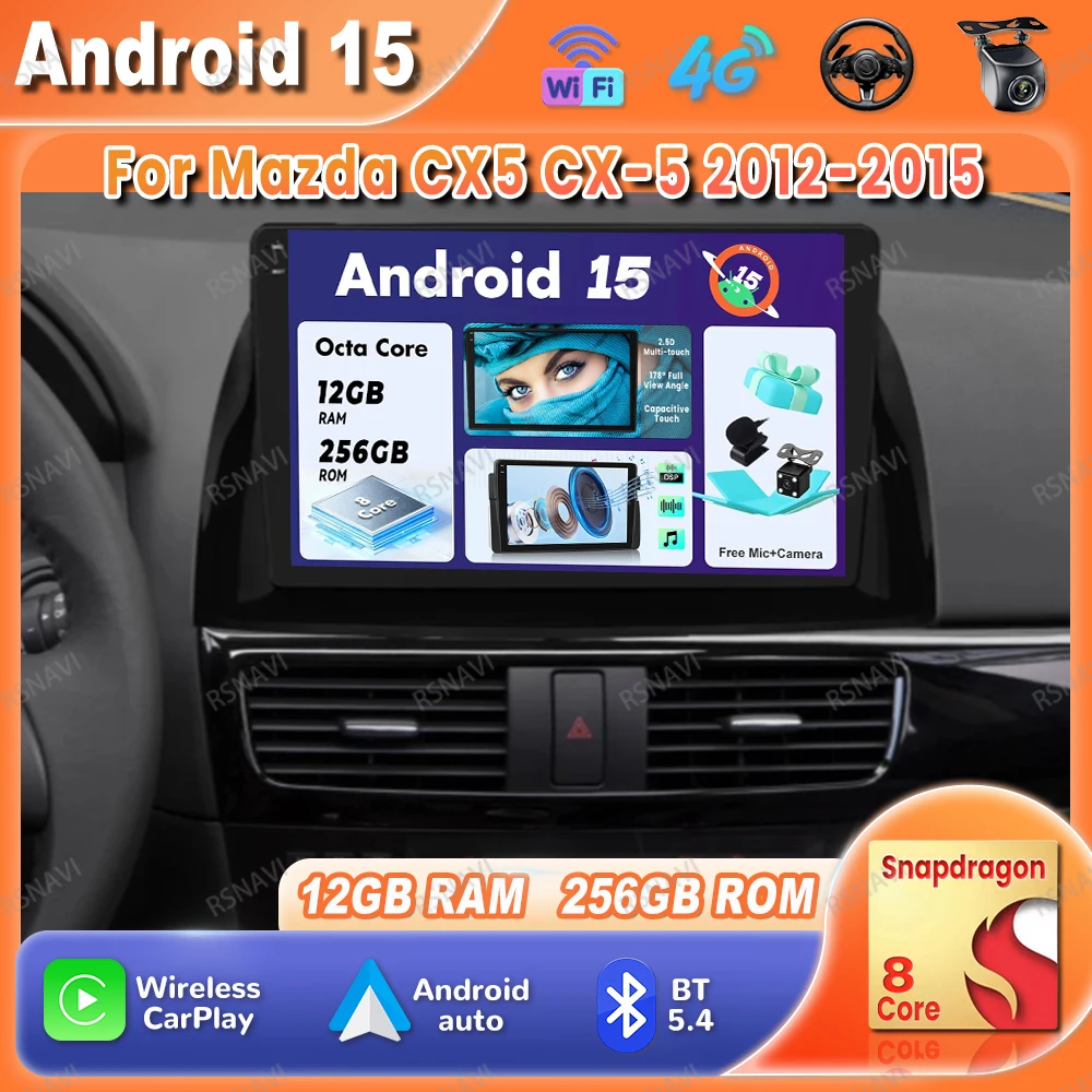 

Автомобильный радиоприемник Android 15 для Mazda CX5 CX-5 2012-2015 GPS Viedo плеер навигация авторадио BT 4G LTE QLED DSP Qualcomm DVD стерео