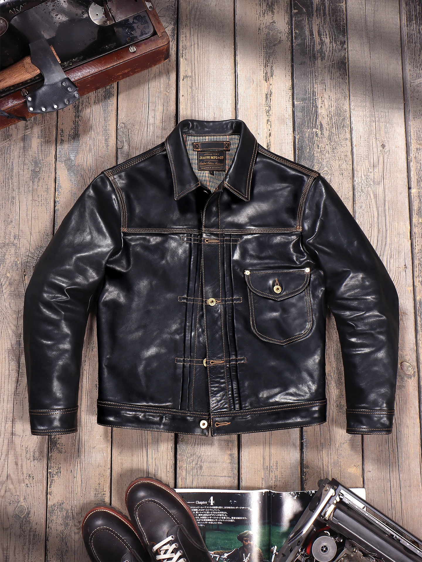 Tailor Brando Uncoated Vegetable-Tanned Calfskin Men's 506XX Vintage Genuine Leather Denim Jacket